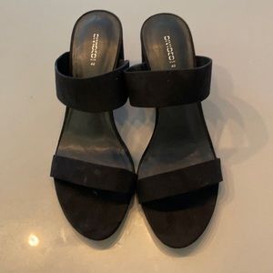 Black suede slide heels